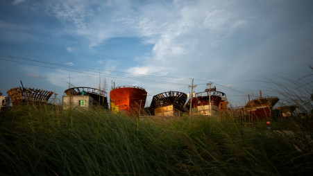 Newly built ships are docked at a yard in Keraniganj. Photo: Mumit M/TBS