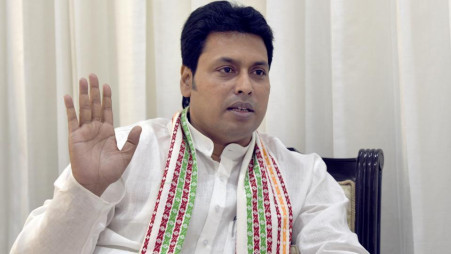 Tripura chief minister Biplab Kumar Deb during an interaction with media at Tripura Bhawan in New Delhi on March 20, 2019/ HT Photo