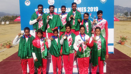 The Bangladesh archery team with all their gold medals.