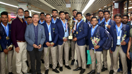 The Bangladesh cricket team return back home after winning gold in the South Asian Games.