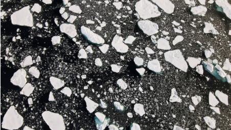 FILE PHOTO: An aerial view of floating ice taken by a drone launched from Greenpeace's Arctic Sunrise ship in the Arctic Ocean, September 15, 2020. REUTERS/Natalie Thomas