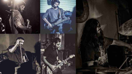 From left: Montasir Mamun Shopno, Guitarist  Masrur Rumman, vocalist Reshad Rafiq Shams, bassist  Pritom Arefin, guitarist and AK Rahul, drummer. Photo: Courtesy 