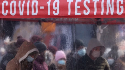 People queue to be tested for Covid-19 in Times Square, as the Omicron coronavirus variant continues to spread in Manhattan, New York City,(REUTERS)