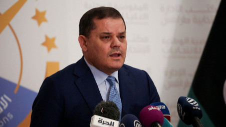 Libyan Prime Minister Abdulhamid al-Dbeibah speaks after submitting his candidacy papers for the upcoming presidential election at the headquarters of the electoral commission in Tripoli, Libya November 21, 2021. Photo :Reuters