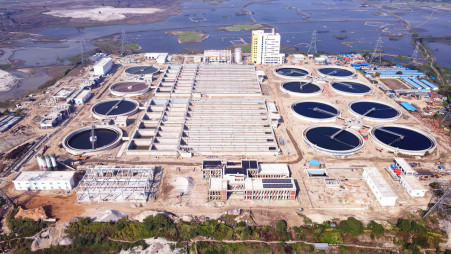 Dasherkandi Sewage Treatment Plant in the capital, the largest one in South Asia, is scheduled to begin operation in June with a daily capacity to process sewage for nearly five million in Dhaka. The China-funded project will create 1,000 jobs. Photo: TBS