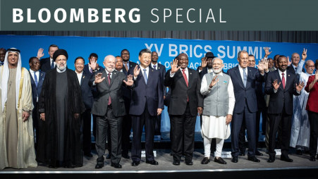 Photo of leaders at the BRICS meeting in South Africa this week. Photographer: Per-Anders Pettersson/Getty Images Europe