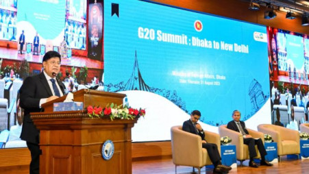 Foreign Minister Dr AK Abdul Momen was speaking at a discussion titled “G20 Summit: Dhaka to New Delhi”, at Foreign Service Academy on 31 August, 2023. Photo: UNB
