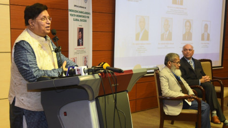 FM speaking at a seminar titled "Energising Bangladesh's Youth Workforce for Global Success" at North South University. Photo: UNB

