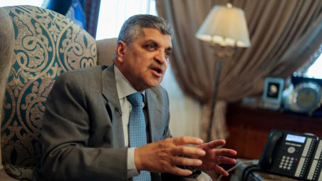 Osama Rabie, Chairman of the Suez Canal Authority, speaks during an interview with Reuters in his office in the city of Ismailia, Egypt 6 April, 2021. Photo: REUTERS/Mohamed Abd El Ghany/File Photo
