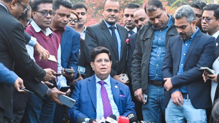 Foreign Minister AK Abdul Momen briefs reporters after attending a "meet and greet" event at state guesthouse Sugandha with diplomats stationed in Dhaka on 9 January. Photo: UNB