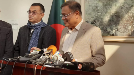 A file photo of Foreign Minister Hasan Mahmud speaking at a press conference. Photo: UNB