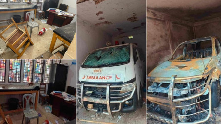 The activists of local Awami League and Bangladesh Chhatra League allegedly attacked Jaintapur Upazila Health Complex on Saturday. Photo: UNB