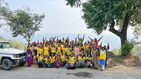 A group of 57 women went on a trip to Keokradong for an organisation called “Narir Chokhe Bishwo Dekha”. Two of them died in a road accident this morning which left 11 others injured. Photo: TBS

