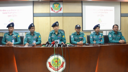 Dhaka Metropolitan Police (DMP) Additional Commissioner (Traffic) Md Munibur Rahman speaks at a press briefing held at DMP Media Centre on Tuesday (13 February) on DMP's traffic plan on the occasion of the SSC and equivalent exams. Photo: BSS