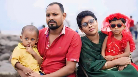 Rana, a constable of Bhairab Police Station, his wife Moushumi and two children-Mahmuda and Raisul-of Fatehabad are among those missing after a trawler was hit by a bulkhead and capsized on 22 March 2024. Photo: UNB