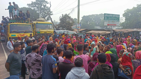 RMG workers stage protest blocking road in Ashulia in demand for unpaid wages. Representational image