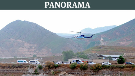 The helicopter carrying Ebrahim Raisi takes off near the border with Azerbaijan on Sunday. Photo: Collected