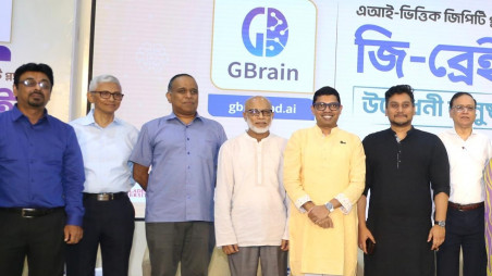 State Minister for Posts, Telecommunications, and Information Technology Zunaid Ahmed Palak poses for camera during the launching event of National AI GPT tool GBrain on Wednesday, 3 July. Photo: TBS