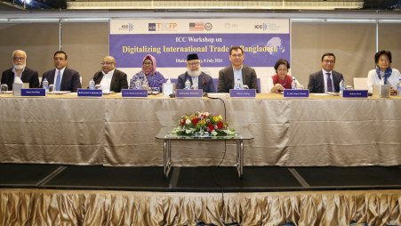 Waseqa addressing at the workshop on Digitalizing International Trade in Bangladesh as Chief Guest jointly organised by ICC Bangladesh, ICC DSI at a city hotel on 8 July. Photo: TBS