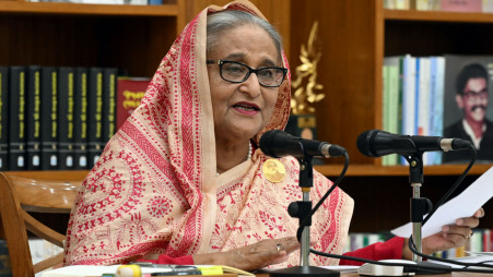 Prime Minister Sheikh Hasina briefs media on her recent China visit on Sunday (14 July). Photo: PID
