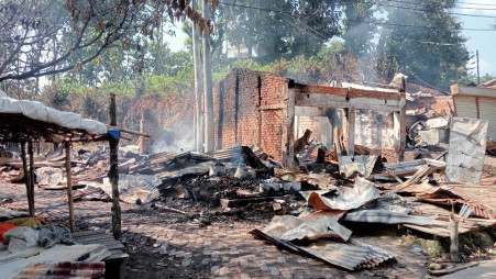 During the clash on 19 September, unidentified people set fire to about 50 shops in Larma Square at Dighinala, Khagrachari. Photo: TBS
