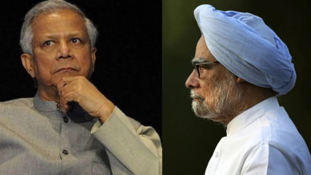 Chief Adviser Professor Muhammad Yunus and former prime minister of India Manmohan Singh. Photo: UNB