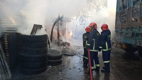 The fire, which broke out around 8am on 12 January, burnt at least six trucks. Photo: Collected