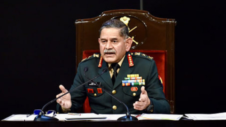 Indian Army chief General Upendra Dwivedi at a press briefing. File Photo: Collected