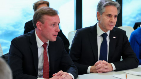 File Photo: US Secretary of State Antony Blinken looks on as US National Security Advisor Jake Sullivan speaks, while they meet with Ukraine's President Volodymyr Zelenskiy (not pictured) during the 54th annual meeting of the World Economic Forum in Davos, Switzerland, 16 January 2024. REUTERS/Denis Balibouse