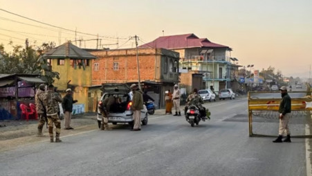 Security personnel in the fringe and vulnerable areas of hill and valley districts in Manipur. File Photo: PTI via Hindustan Times