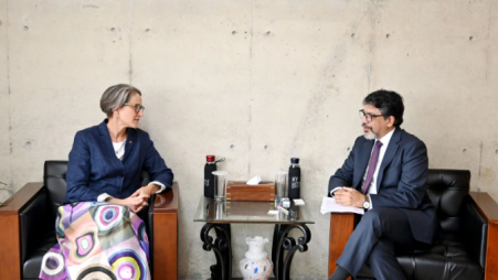 On 19 Feb, Australia's Ambassador for Climate Change Kristin Tilley met with Foreign Secretary Md Jashim Uddin at the Foreign Ministry in Dhaka. Photo: MoFA