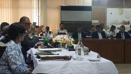 Textiles and Jute Adviser Sk Bashir Uddin spoke at a workshop organised by the Bangladesh Handloom Board at the Jute Diversification Promotion Center in Dhaka on 26 February. Photo: Jahir Rayhan 