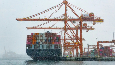Container ship moored at the Port of Vancouver in Canada on Feb. 3.Source: Bloomberg