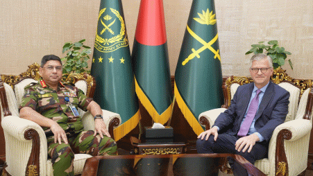 Chief of Army Staff General Waker-Uz-Zaman during a meeting with Under-secretary General of United Nations' Peace Operations Jean-Pierre Lacroix on 21 April 2025. Photo: Bangladesh Army Facebook page