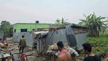 The sudden storm damaged several houses in Alfadanga of Faridpur this morning (21 April). Photo: Collected