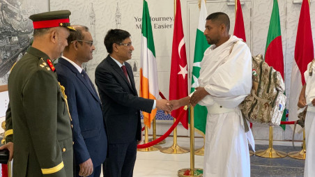 Bangladesh Ambassador to Saudi Arabia, Md Delwar Hossain, welcomed the pilgrims at the airport. Photo: Collected 