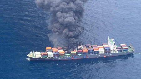 The cargo vessel caught fire nearly 40 nautical miles off the Beypore coast early on Monday (9 June). Photo: Collected