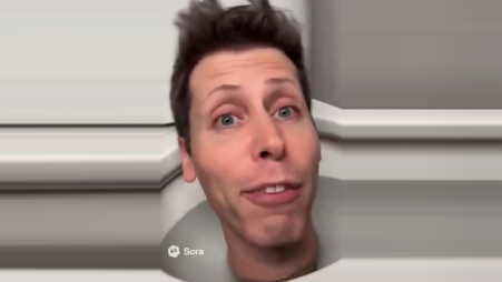 A Sora 2–generated video depicts OpenAI CEO Sam Altman being caught by a security guard while attempting to shoplift a GPU. Photo: Collected