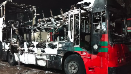 Burnt buses at the BRTC bus depot in Sonapur of Noakhali district town/Collected