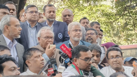 BNP Senior Joint Secretary General Ruhul Kabir Rizvi spoke while inspecting the progress of the reception stage this afternoon. Photo: BSS