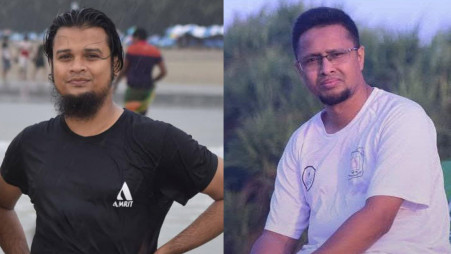 Shamim Hossain (right) and Shakibul Islam, associate professors at Begum Rokeya University, Rangpur, who have been suspended over sexual harassment allegations. Photo: UNB
