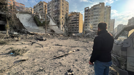 A man inspects damage buildings after an Israeli strike on Beirut's southern suburbs, following an escalation between Hezbollah and Israel amid the US-Israeli conflict with Iran, Lebanon, 7 March, 2026. Photo: Reuters