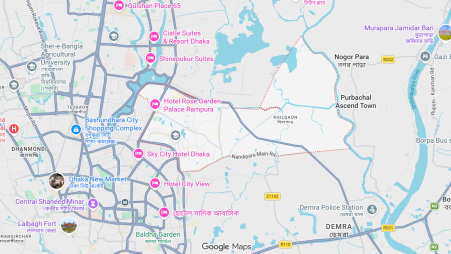 A screengrab of google map showing Khilgaon area of Dhaka. 