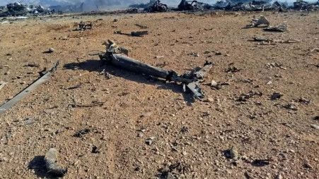 A still image purporting to show U.S. aircraft destroyed during the U.S. mission to find a stranded airman in Iran, the Revolutionary Guards said according to Iranian media, amid the U.S.-Israeli conflict with Iran, in Isfahan, Iran, released on April 5, 2026. Social Media/via REUTERS