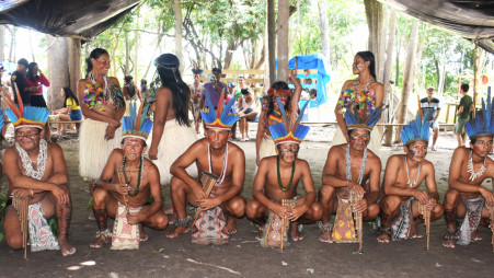 Ticuna dancers move in rhythm beneath the Amazon rainforest canopy. Photos: Mohua Rouf 
