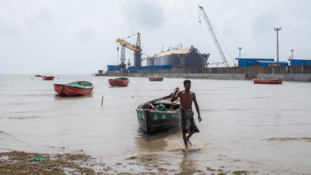 A fisherman arrives ashore near a ship recycling yard in Sitakunda. Photo: Monowar Maruf Nafis
