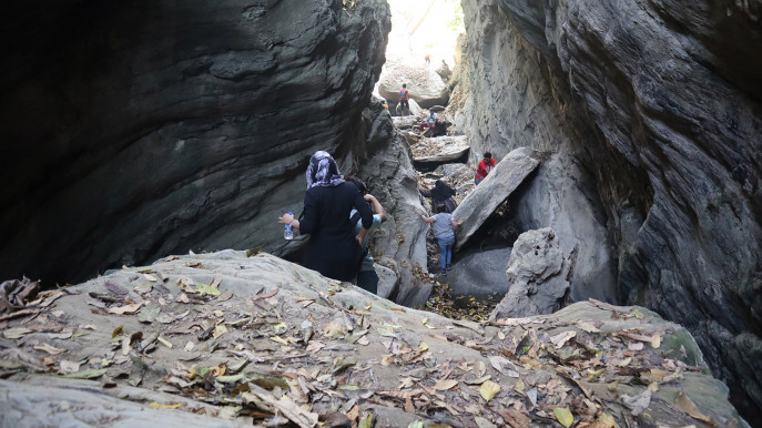 Sonaichaari trail can be difficult for slippery rocks and water. Photo: Masum Billah