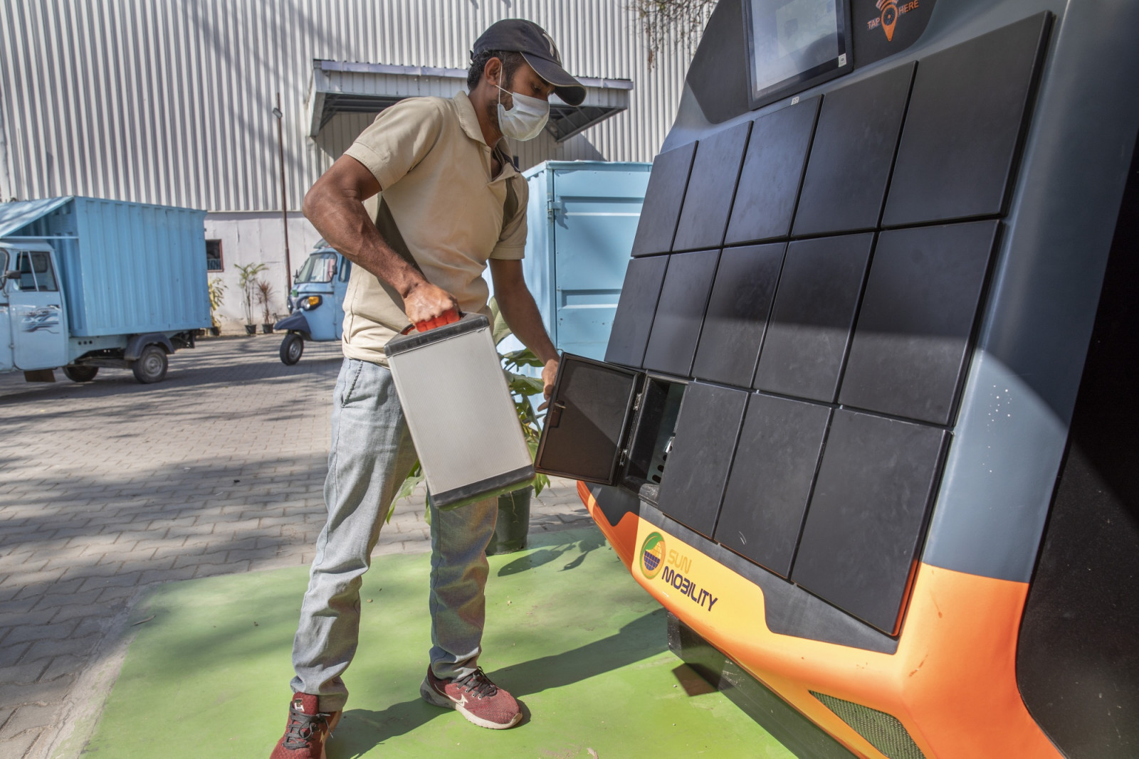 A Sun Mobility battery-swapping station in Bengaluru. Photographer: Samyukta Lakshmi/Bloomberg
