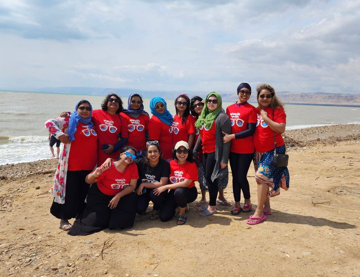 The Wander Women group in front of the Dead Sea. Photo: Tasmiah T Rahman
