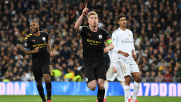 Kevin De Bruyne celebrates after scoring against Real Madrid in the first leg of Manchester City's round of 16 clash with Real Madrid at the Santiago Bernabeu. Photo: Courtesy 